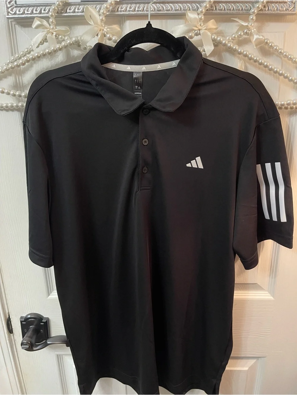 adidas Black Polo with White Stripe Detail
